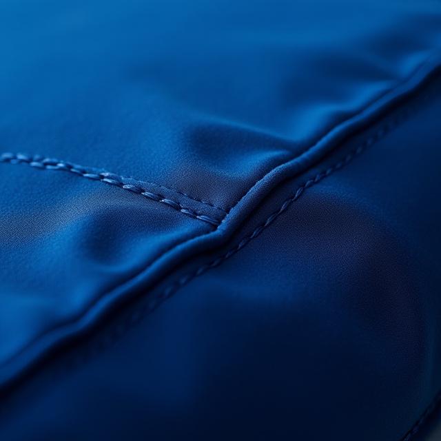 A macro shot detailing the intricate, tight stitching and fine texture on a premium navy blue cushion, highlighting superior craftsmanship.